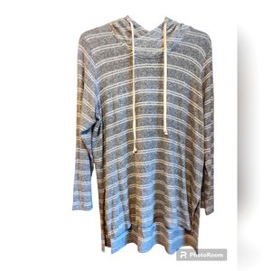 Karen Kane 1X UltraSoft Gray/White Striped Hooded Tunic